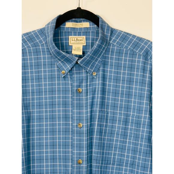 L.L. Bean Button Down Collared Long Sleeve Cotton Blue Plaid Casual Mens Size XL - Picture 3 of 8
